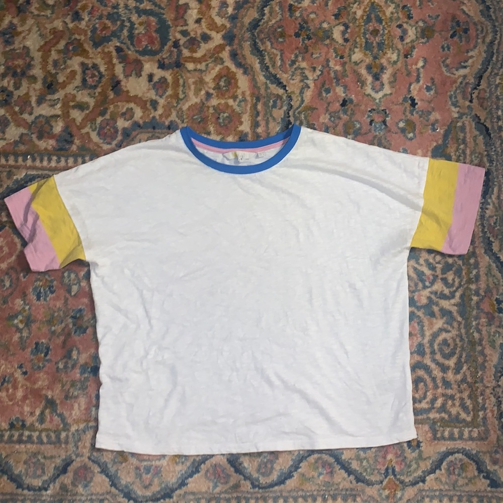 Boden White with pink yellow and blue colorblock tee size US 6 UK 10